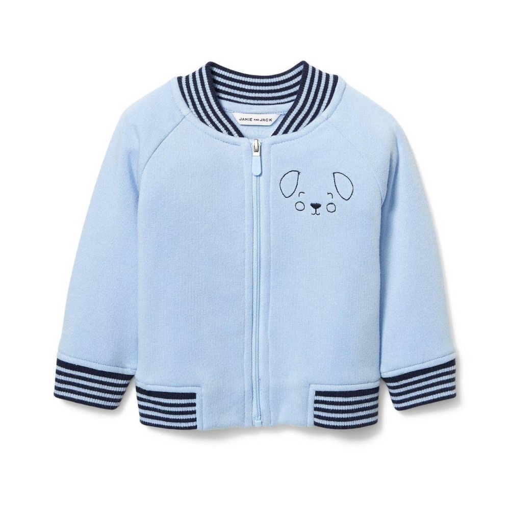Janie and Jack Dog Fleece Full Zip Jacket Size 0 to 3 Months 0-3 in Zen Blue